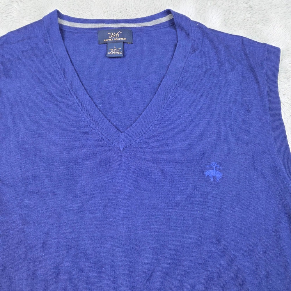 Brooks Brothers Silk Cashmere Sweater Vest Mens L V-Neck Knit Royal Blue Vest